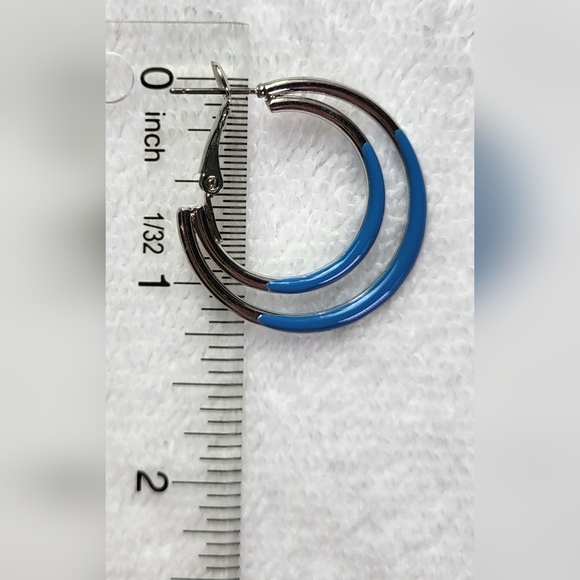 Periwinkle Blue and Silver Hoop Earrings / Pierced - Picture 4 of 5